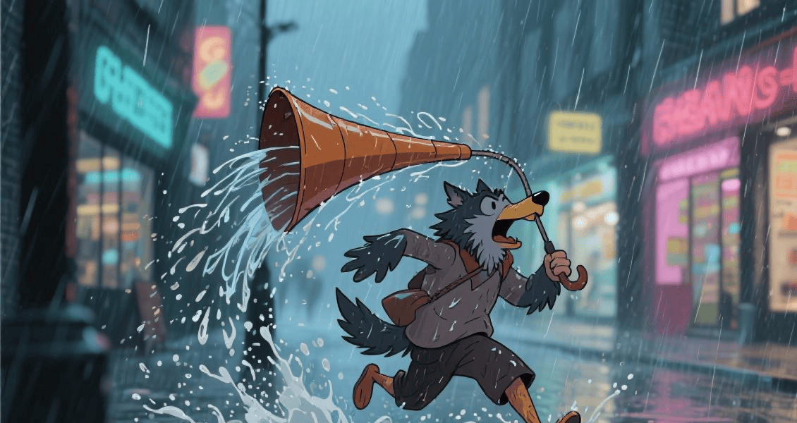 搞(gǎo)笑瞬间:雨中被淋成落汤鸡